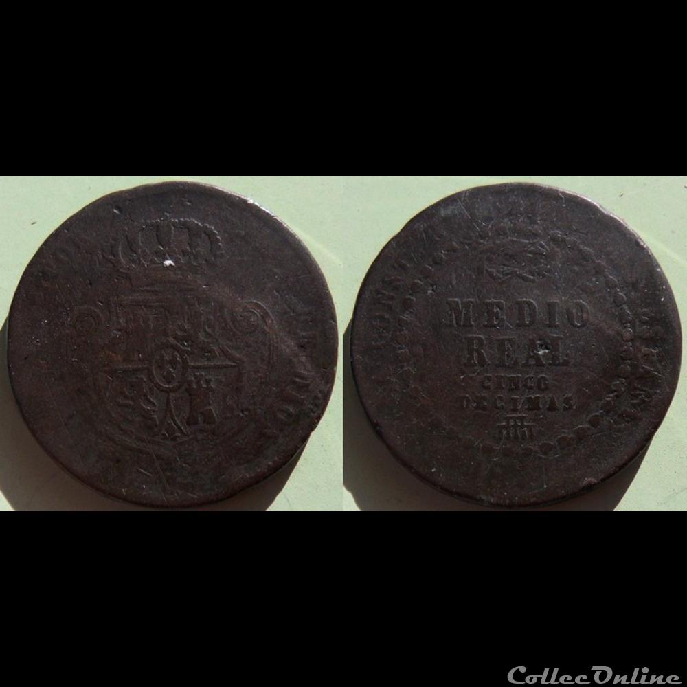 Espagne 1 médio réal 1853 monnaies monde espagne 1 medio real 1853
