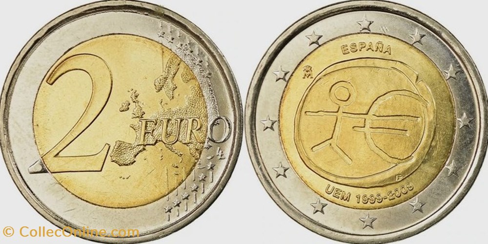 2 Euros 2009 Union économique et monétaire monnaies monde espagne 2 euros 2009 union economique et monetaire