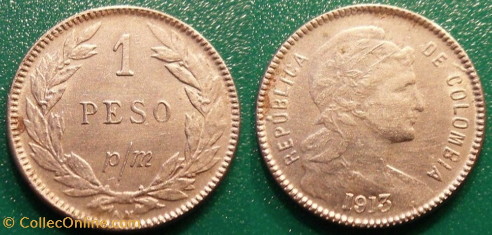 Colombie 1 Peso 1913 monnaie monde congo colombie 1 peso 1913