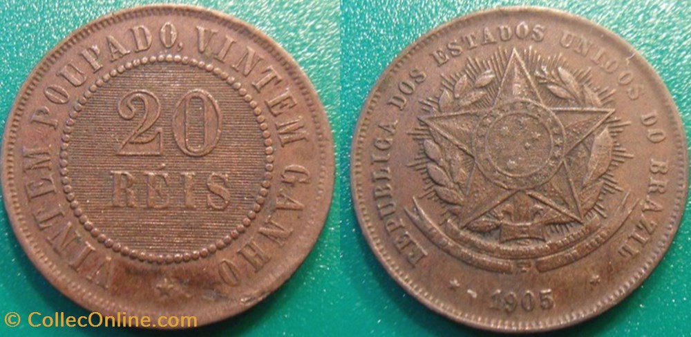 monnaie monde bresil 20 reis 1905