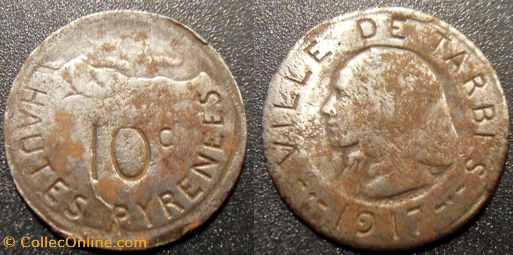 p- MN Tarbes 10 C. 1917 Fe Elie:10.2a monnaies paranumismatique jetons poids p mn tarbes 10 c 1917 fe elie 10 2a