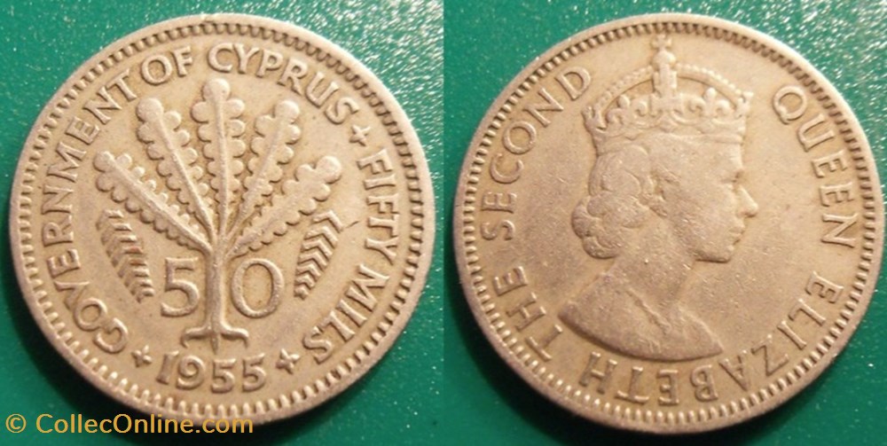 monnaie monde chypre 50 mils 1955