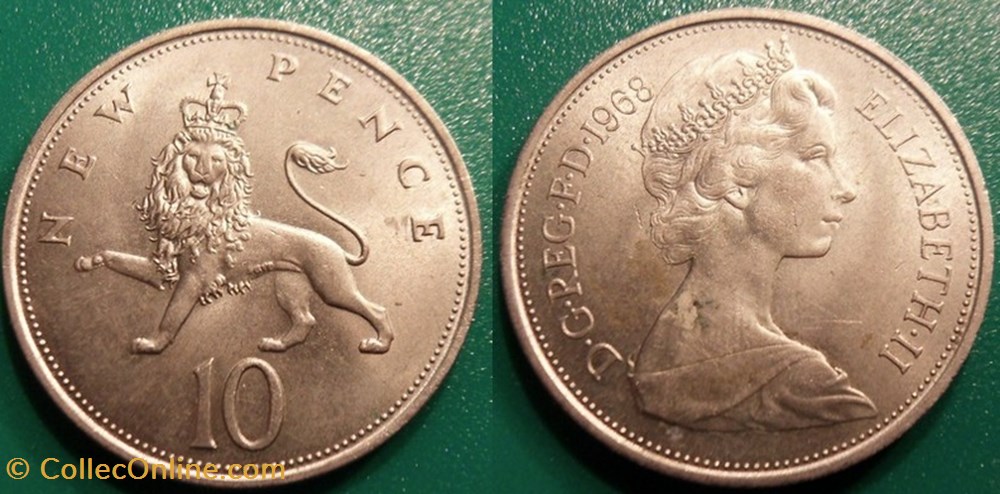 monnaie monde royaume uni 10 new pence 1968