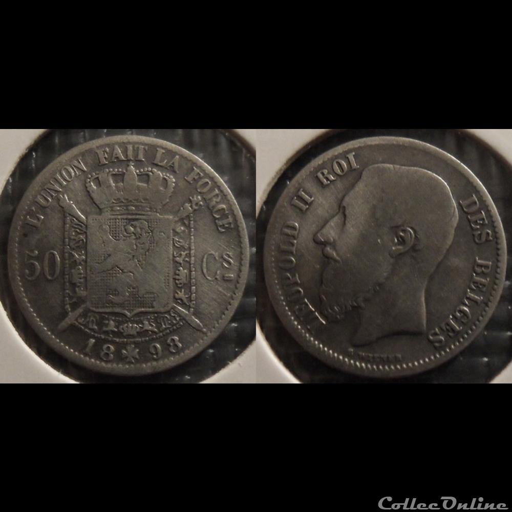 monnaie monde belgique 50 centimes 1898 des belges
