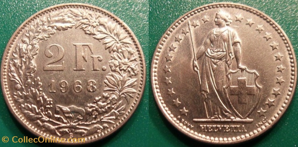 2 Francs 1968 monnaie monde suisse 2 francs 1968