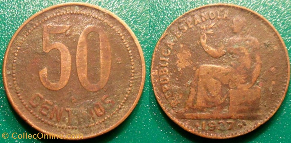50 Centimos 1937 monnaie monde espagne 50 centimos 1937