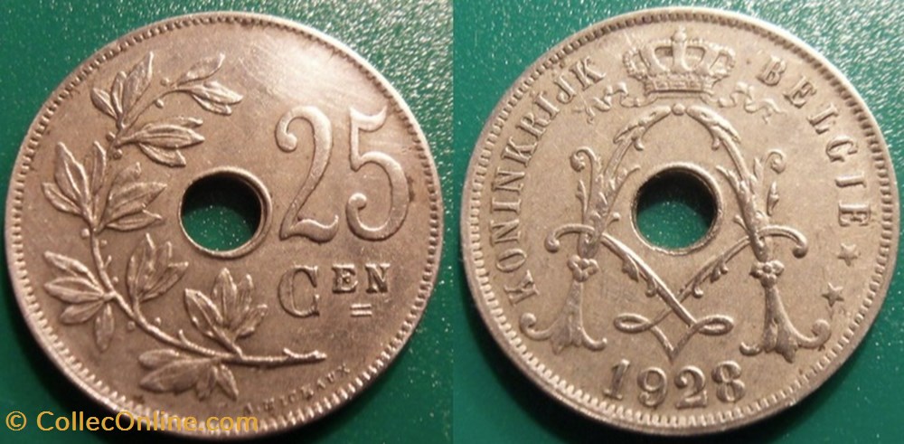 monnaie monde belgique 25 centimes 1928 belgie