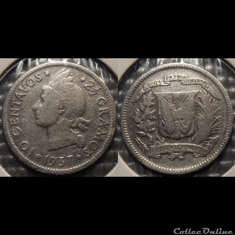 République Dominicaine 10 Centavos 1937 monnaie france colony republique dominicaine 10 centavos 1937
