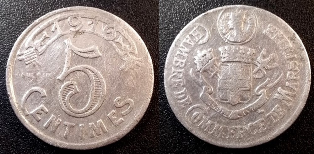 p- MN Marseille 5 C. 1916 Al Elie:10.1B monnaies paranumismatique jetons poids p mn marseille 5 c 1916 al elie 10 1b
