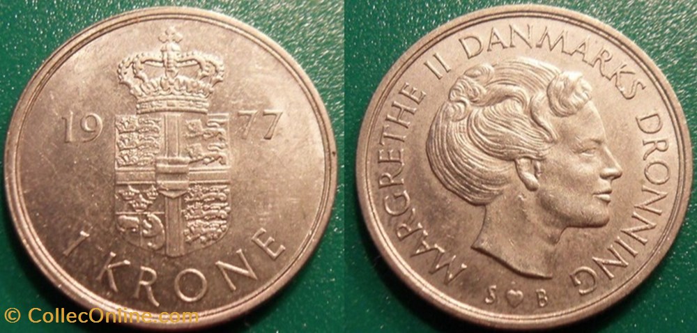 1 Krone 1977 monnaie monde danemark 1 krone 1977