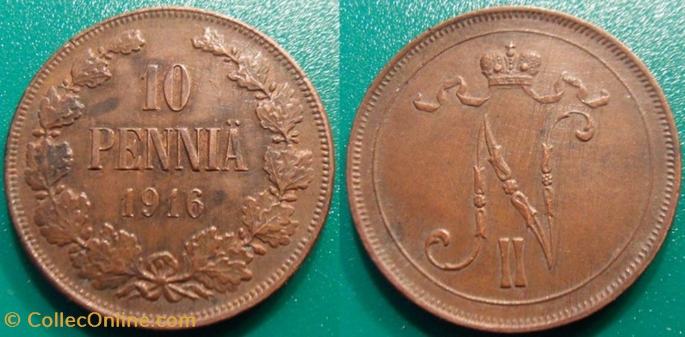 Finlande 10 Penniä 1916 Nicholas II monnaie monde finlande 10 pennia 1916 nicholas ii