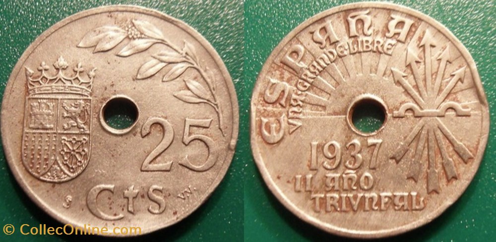 25 Centimos 1937 monnaie monde espagne 25 centimos 1937