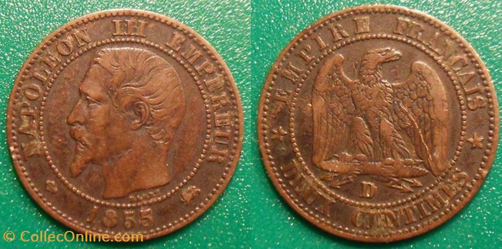 N-Napoleon III Empereur Deux centimes non lauré 1855 D Lyon monnaies france modernes n napoleon iii empereur deux centimes non laure 1855 d lyon