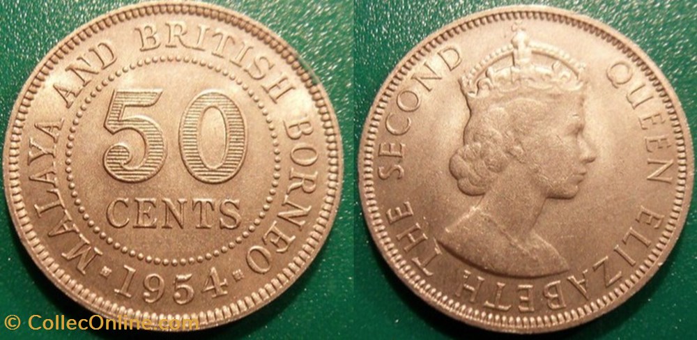 50 Cent 1954 Malaya and British Bornéo monnaies monde malaisie 50 cent 1954 malaya and british borneo