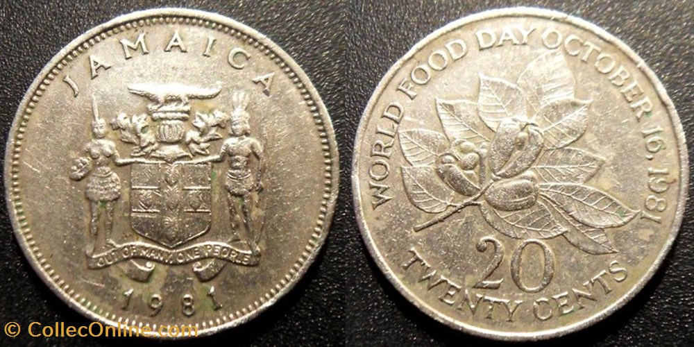 monnaies monde jamaique 20 cents 1981 armoiries fao