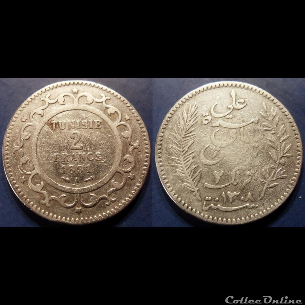 Tunisie 2 Francs 1891A monnaie france colony tunisie 2 francs 1891a