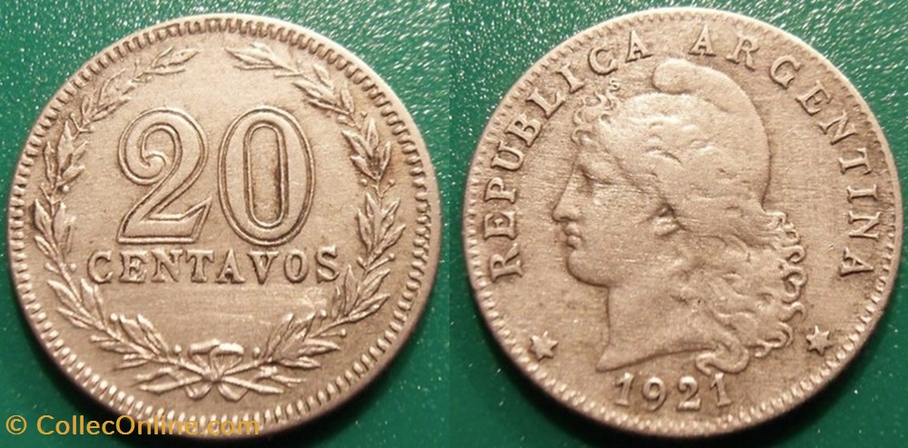 monnaie monde argentine 20 centavos 1921