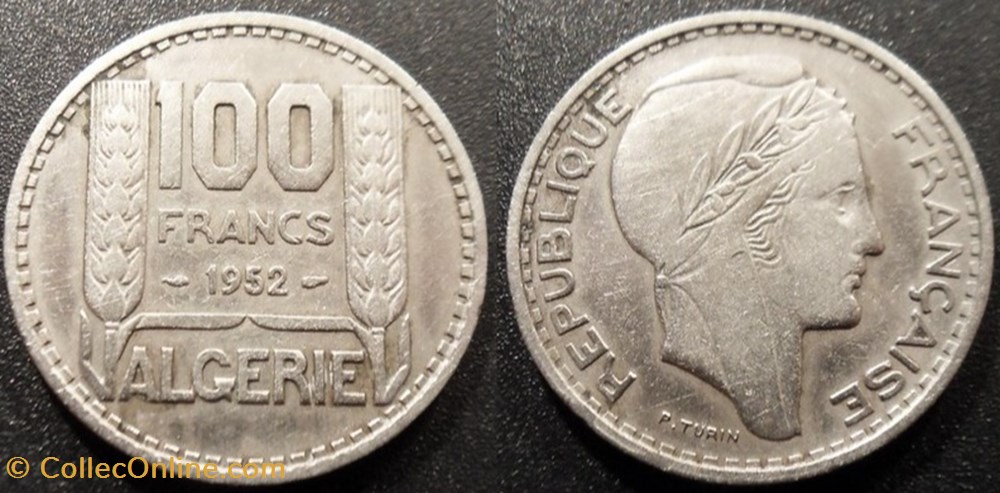 monnaies colonies francaises algerie republique francaise 100 francs 1952