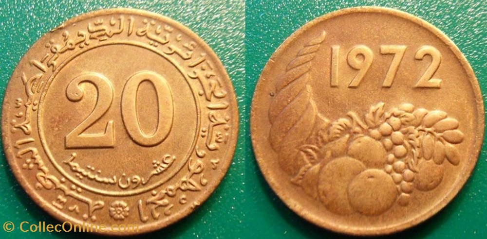 20 Centimes 1972 monnaie monde algerie 20 centimes 1972