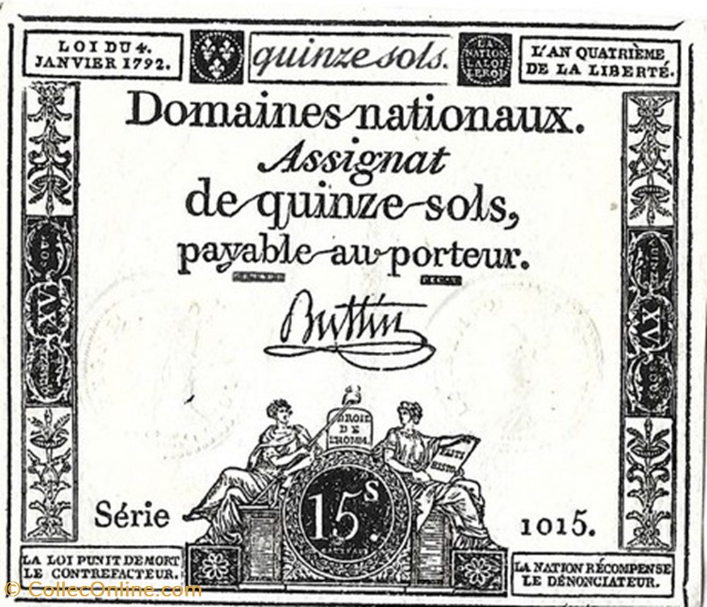 Assignat de quinze sols billets europe france assignat de quinze sols