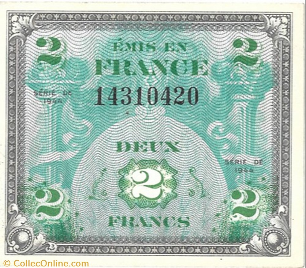 billet europe 2 francs drapeau france 1944