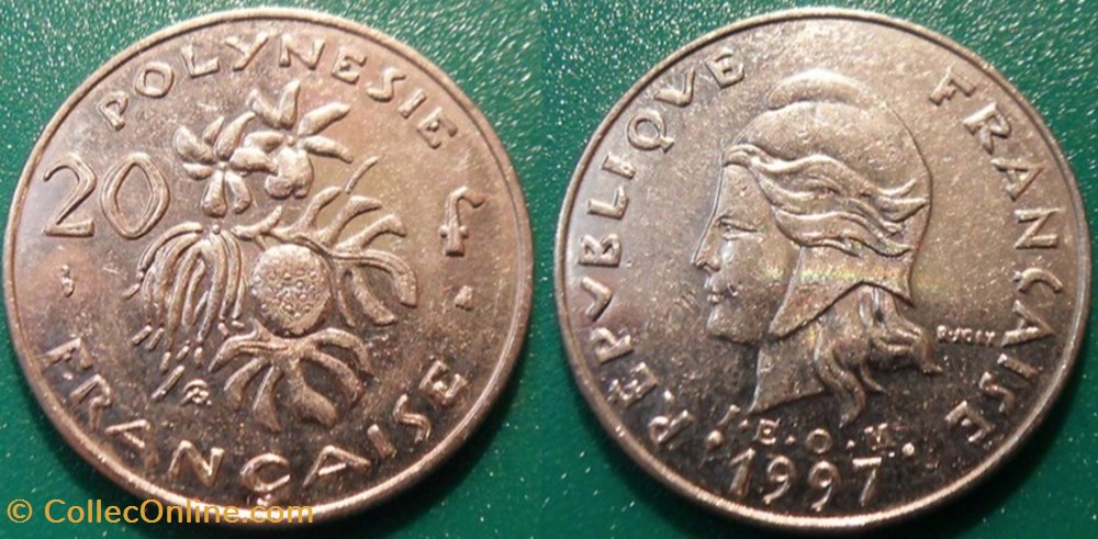 monnaie france colony polynesie francaise 20 francs i e o m 1997 abeille
