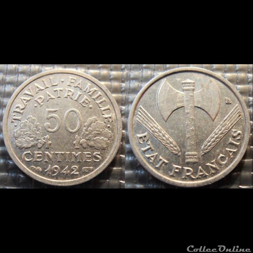 Gd 50 centimes Bazor 1942 18mm 0.7g faible 0.8g fort monnaie france moderne gd 50 centimes bazor 1942 18mm 0 7g faible 0 8g fort