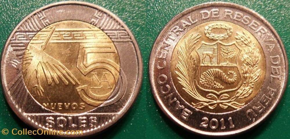 5 Nuevos Soles 2011 monnaie monde perou 5 nuevos soles 2011