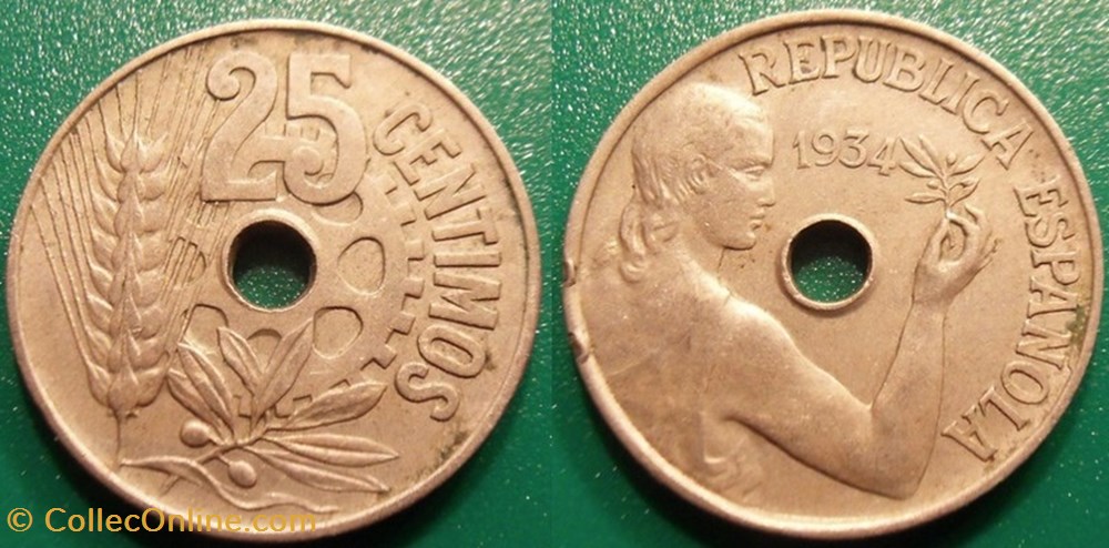 25 Centimos 1934 monnaie monde espagne 25 centimos 1934