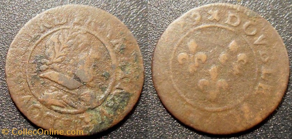 G1 Louis XIII Lyon double tournois 1629 D monnaies europe medievale a france royales g1 louis xiii lyon double tournois 1629 d