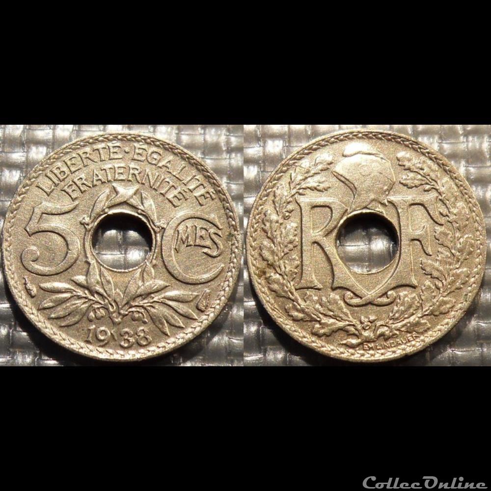 Cc 5 centimes EM Lindauer 1938 17mm 2g monnaie france moderne cc 5 centimes em lindauer 1938 17mm 2g