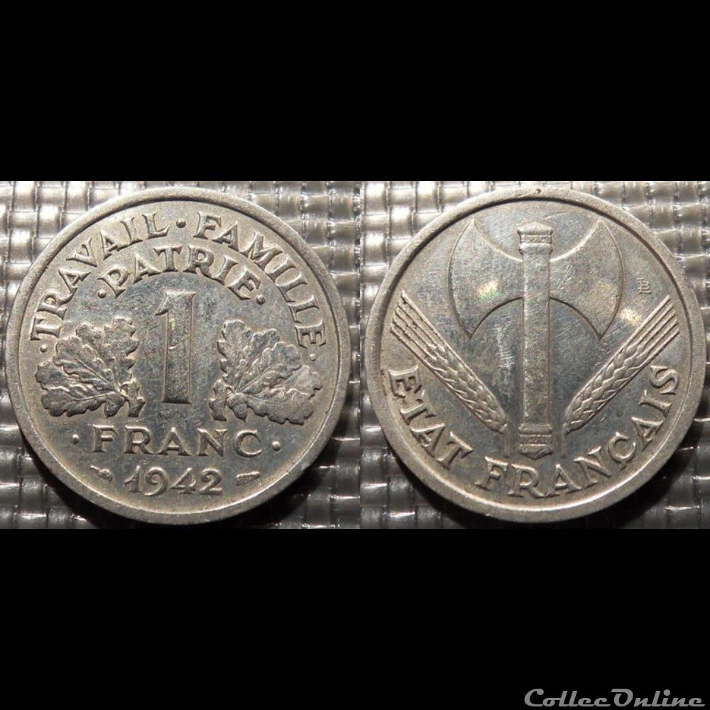 He 1 franc Bazor 1942 1.3g poids faible, 1.6g poids fort monnaie france moderne he 1 franc bazor 1942 1 3g poids faible 1 6g poids fort