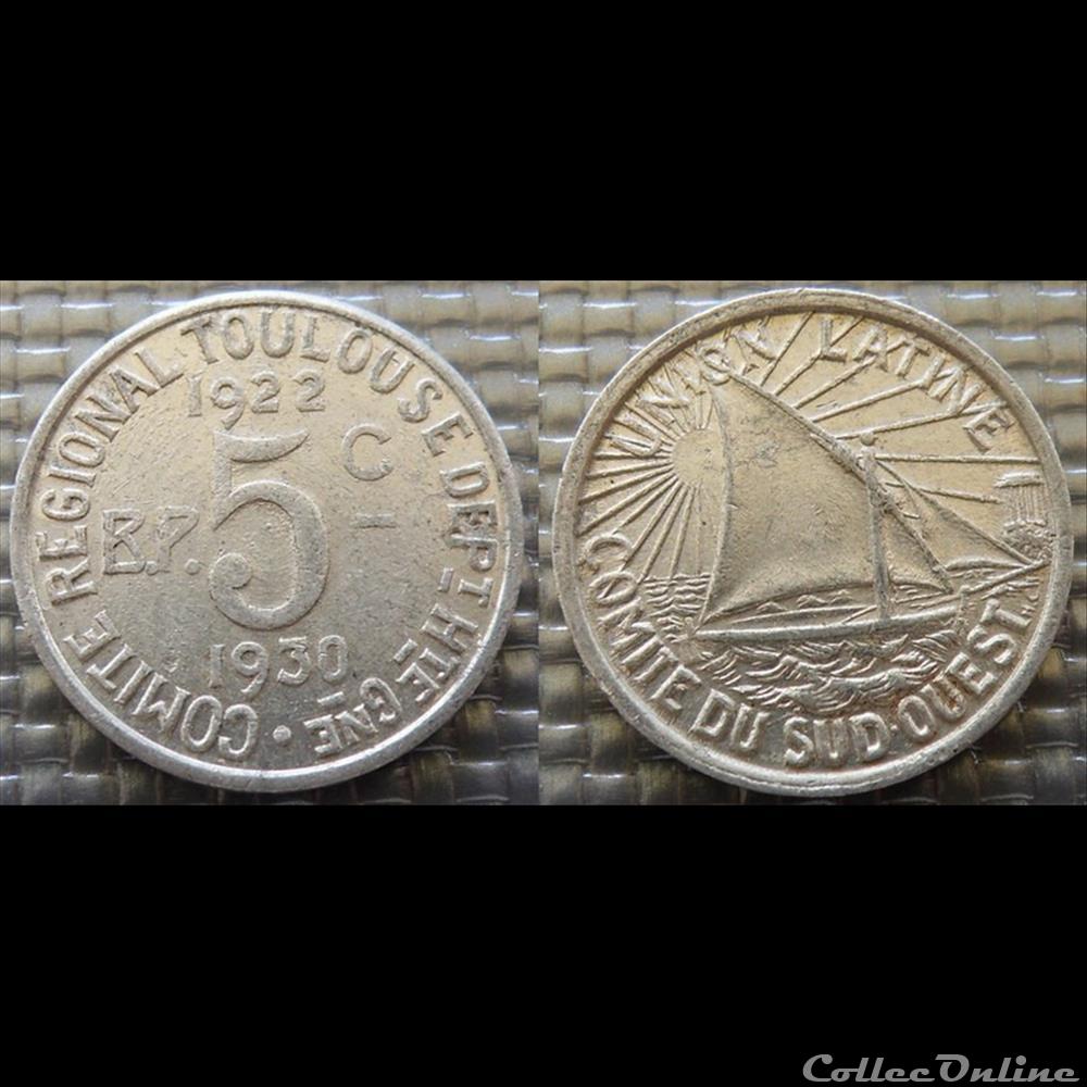 p- MN Toulouse 5 C. 1922-1930 Al Elie: 15.4 monnaie jeton mereaux p mn toulouse 5 c 1922 1930 al elie 15 4
