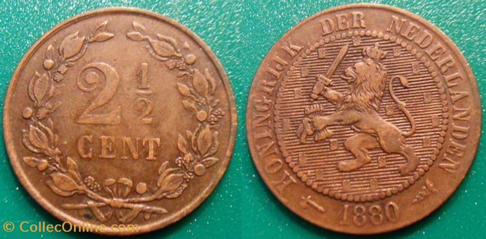 Pays Bas 2 1/2 cent 1880 variété 17 boucliers monnaie monde pays bas 2 1 2 cent 1880 variete 17 boucliers