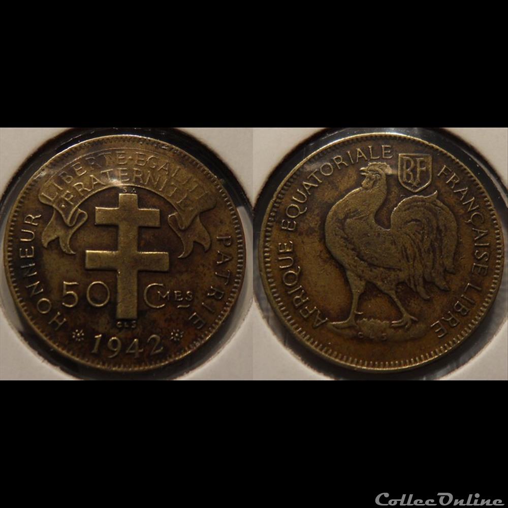 Afrique Equatoriale Française - Libre 50 Centimes 1942 (Prétoria) monnaie france colony afrique equatoriale francaise libre 50 centimes 1942 pretoria