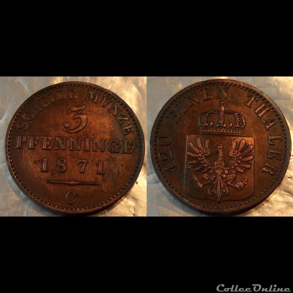 Allemagne Prusse 3 Pfenninge 1871 C monnaies monde allemagne prusse 3 pfenninge 1871 c
