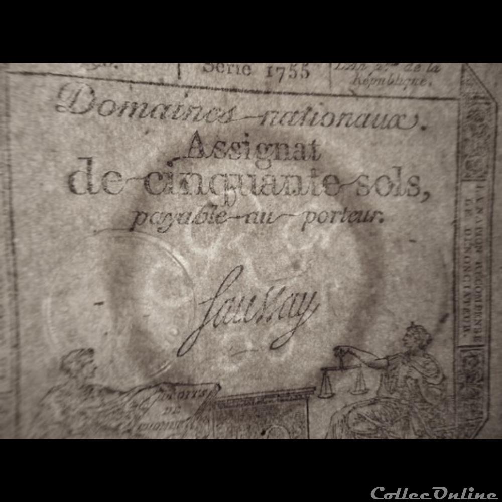 Assignat de cinquante sols Loi du 23 Mai 1793 Saussay 3 billets europe france assignat de cinquante sols loi du 23 mai 1793 saussay