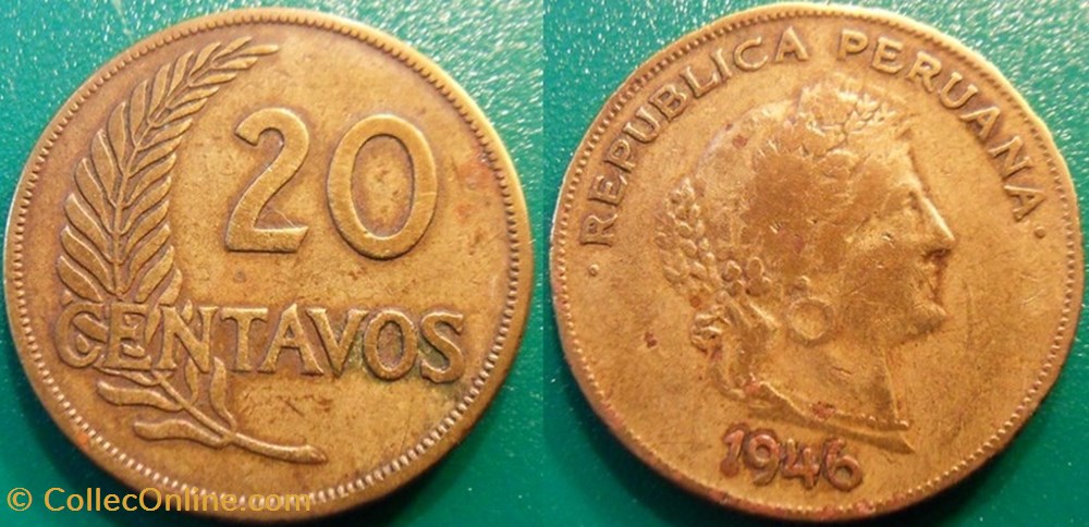 monnaie monde perou 20 centavos 1946