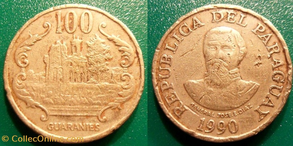 100 Guaranies 1990 monnaie monde paraguay 100 guaranies 1990