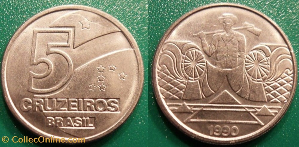 5 Cruzeiros 1990 monnaie monde bresil 5 cruzeiros 1990