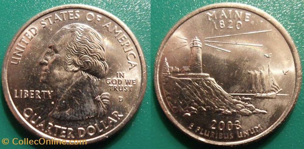 monnaie monde etat uni 1 4 dollar 2003 d maine