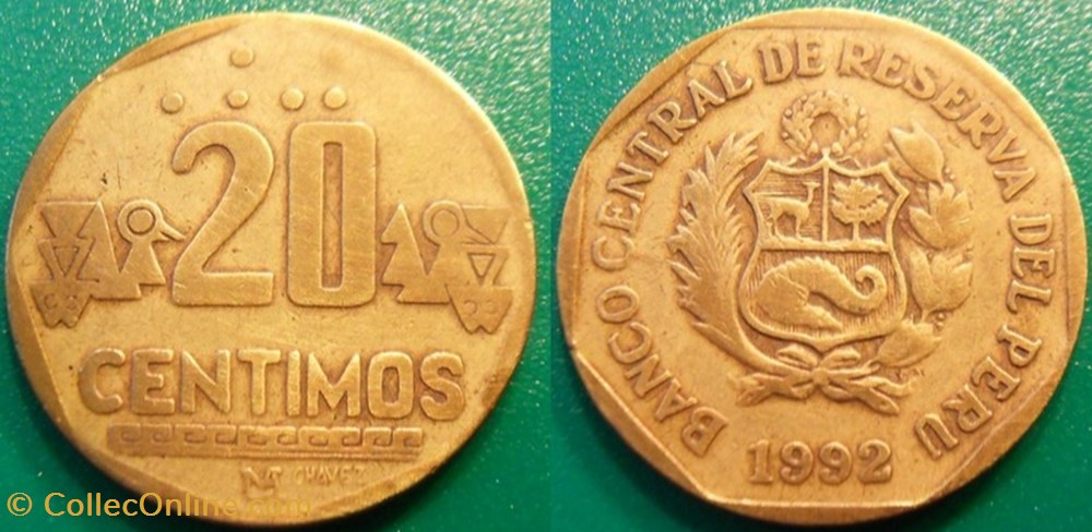 20 Centimos 1992 monnaie monde perou 20 centimos 1992