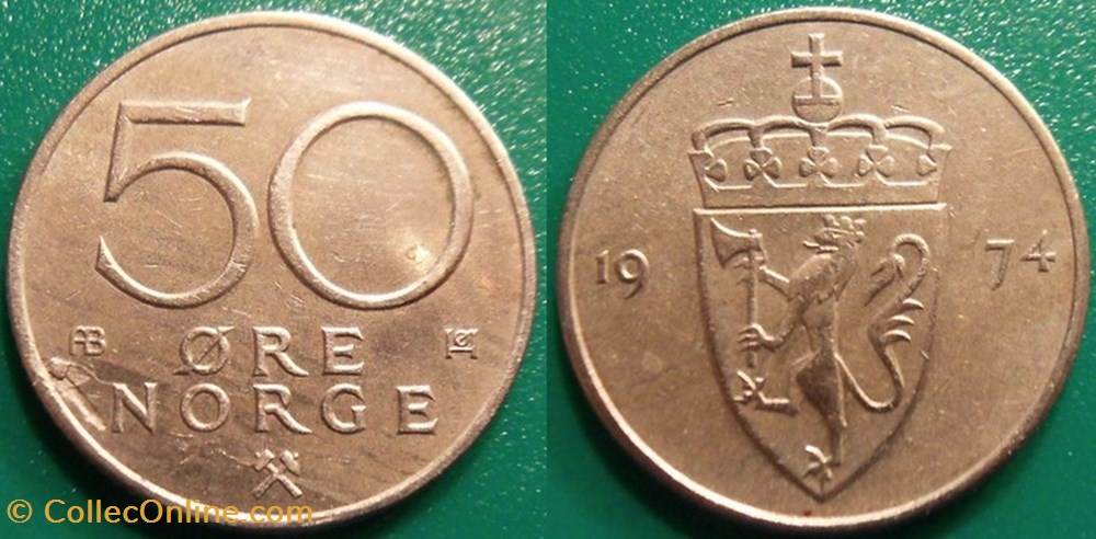 50 Ore 1974 monnaie monde norvege 50 ore 1974