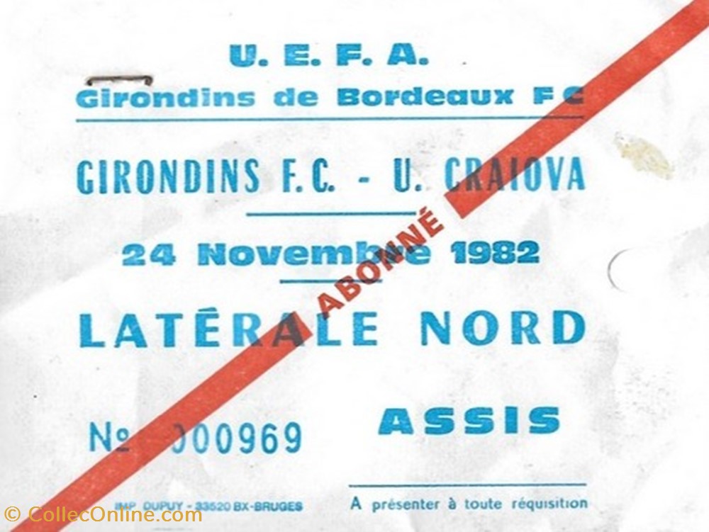documents anciens tickets d entree football championnat u e f a 24 novembre 1982