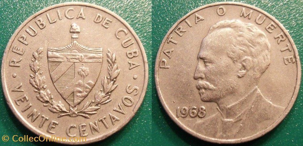20 Centavos 1968 monnaie monde cuba 20 centavos 1968