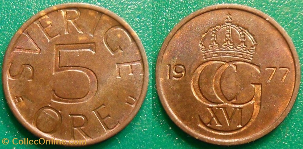 5 Ore 1977 monnaie monde suede 5 ore 1977