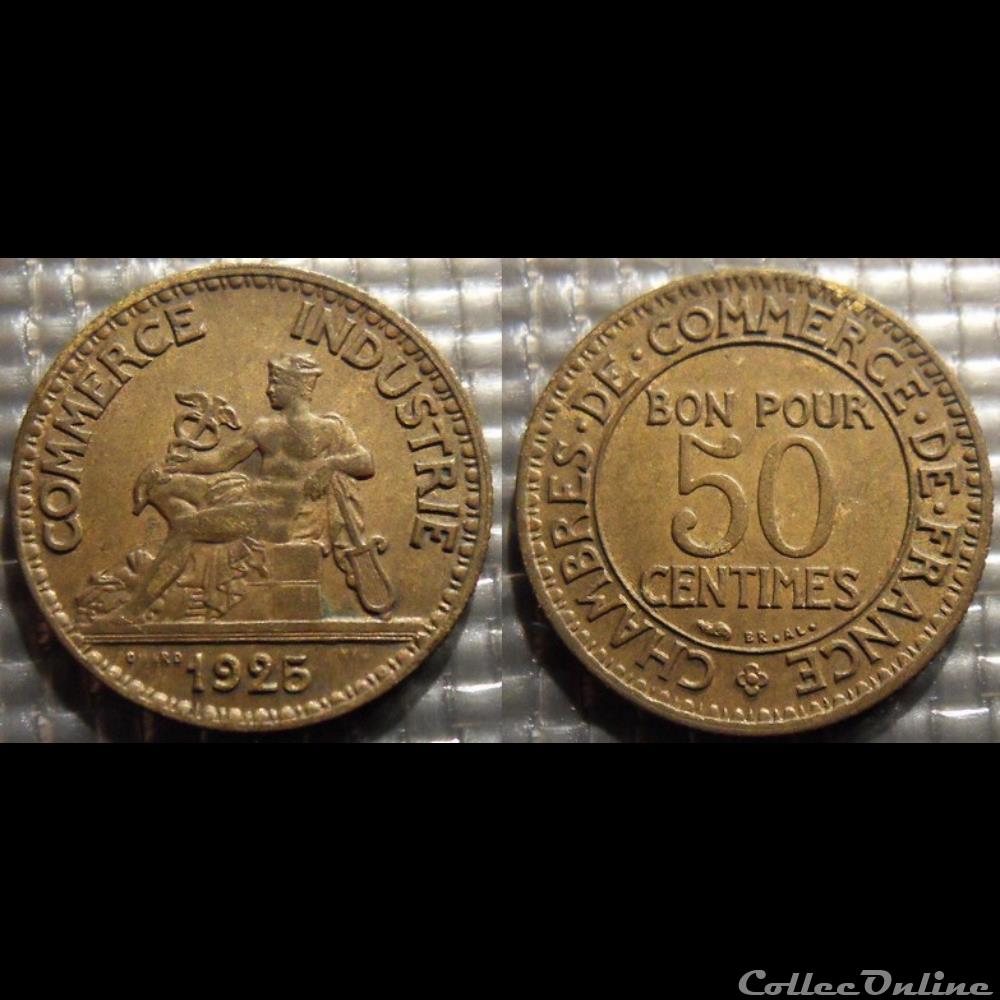 Gb 50 centimes Chambre de commerce 1925 18mm 2g monnaie france moderne gb 50 centimes chambre de commerce 1925 18mm 2g