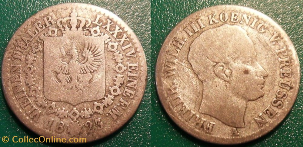 monnaies monde allemagne germany prusse 1 6 thaler 1823 a