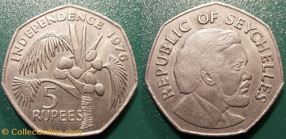 monnaie monde seychelle 5 roupies 1976
