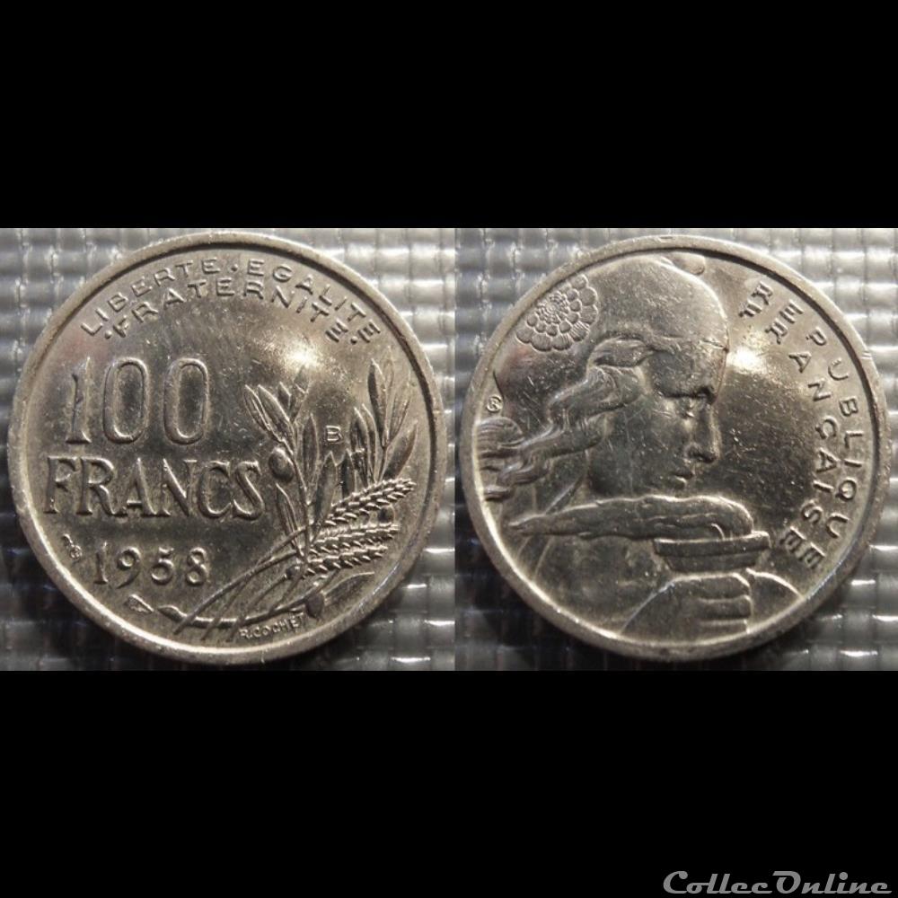 Oa 100 francs Cochet 1958 B 24mm 6g monnaie france moderne oa 100 francs cochet 1958 b 24mm 6g